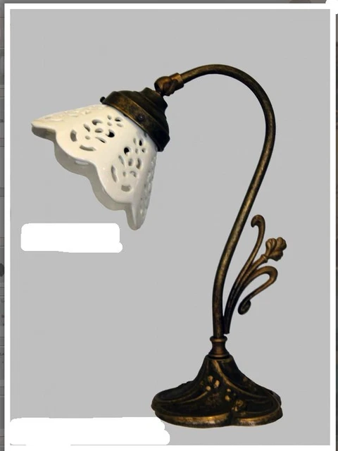 Lampada per comodino camera da letto in ottone brunito abat-jour ceramica