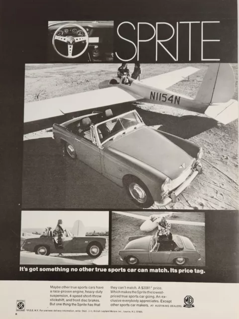1967 Print Ad Sprite Convertible Cars Glider Airplane MG Austin