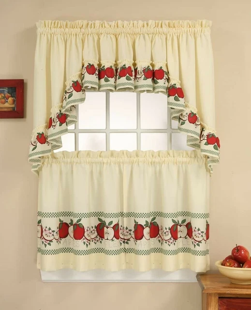 Kitchen Window Curtains Valance Printed 2 Panel Tiers Ivory Red 56 x 24 Inch Set Kitchen Window Curtains Valance Printed 2 Panel Tiers Ivory Red 56 x 24 Inch Set