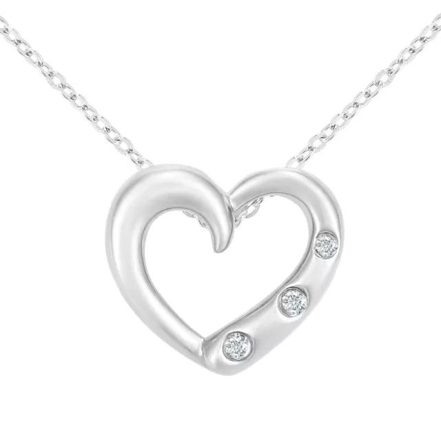 9ct White Gold Diamond Heart Trilogy Pendant Necklace By Naava