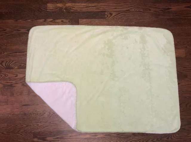 Pottery Barn Kids Green+White Reversible Chamois Soft Baby Stroller Blanket