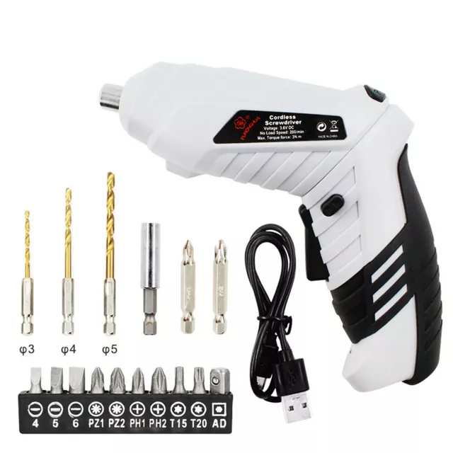 Cordless Electric Screwdriver Drill Set USB Rechargeable DIY Power Tool 16 Bits