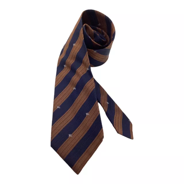 BURBERRY LONDON Navy & Brown Striped Monogrammed Silk Tie Italy W: 3.75" EX COND