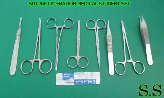 8 Pcs Suture Laceration Medical Student Surgical Instruments Kit+5 Blades#22