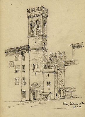 Adige Lago di Garda Trentino Alto Adige Riva Originale Matita e Konte 1931 