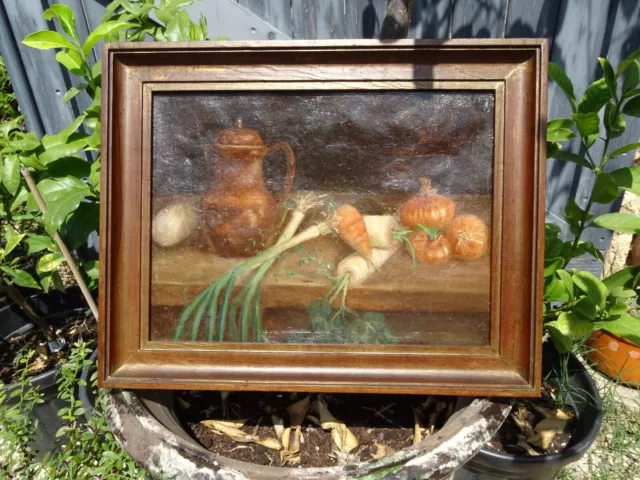 Huile sur Toile Ancienne XIX ème Nature Morte aux légumes