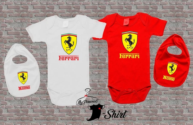 Coordinato Body Bavaglino Neonato Ferrari Bianco O Rosso + Nome Idea Regalo