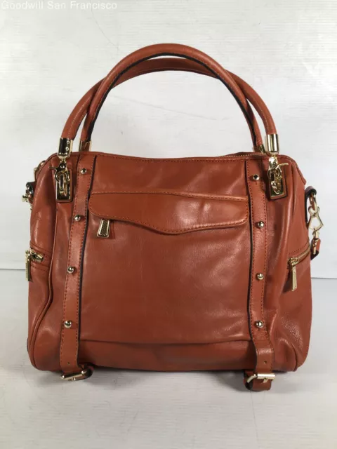 Rebecca Minkoff Womens Orange Leather Inner Pockets Detachable Strap Satchel Bag