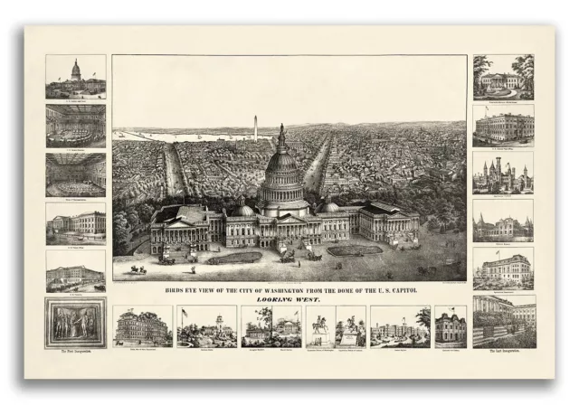 Washington DC 1860 Historic Panoramic Town Map - 24x36