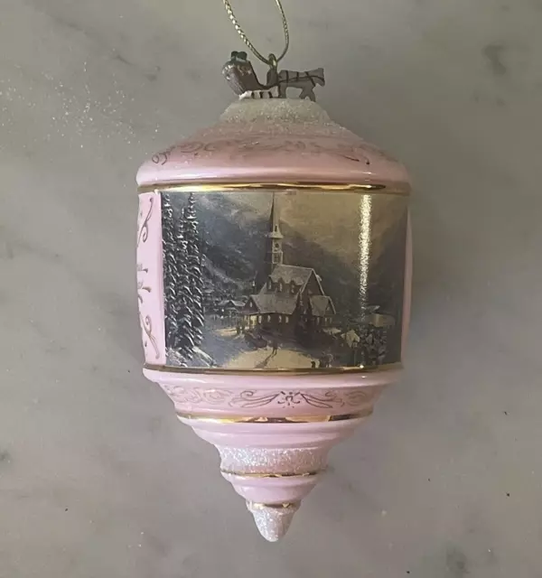 Vintage Thomas Kinkade "Winter Chapel" Christmas Ornament - Pink