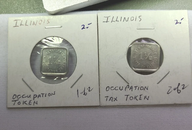 2 Lot...Illinois Dept Finance 1 1/2 Retailers Occupation Token TC#185213 ask4bud