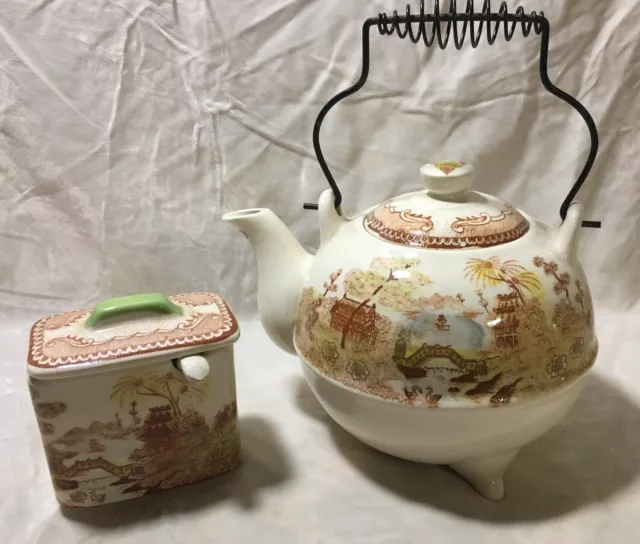 Vintage Japanese Teapot and Sugar Bowl With Spoon