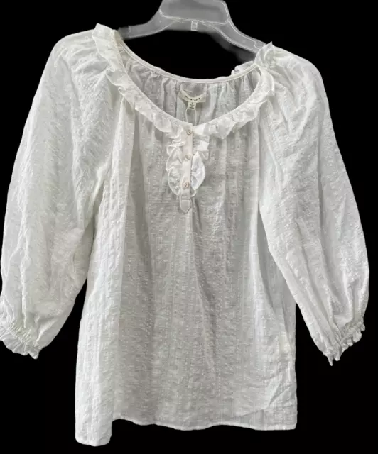 Nwt Max Studio White Sheer Blouse Ruffles Size Small