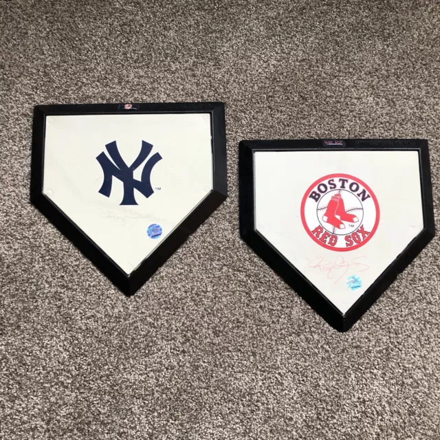 Roger Clemens NY New York Yankees + Boston Red Sox Signed Logo Home Plate MLB