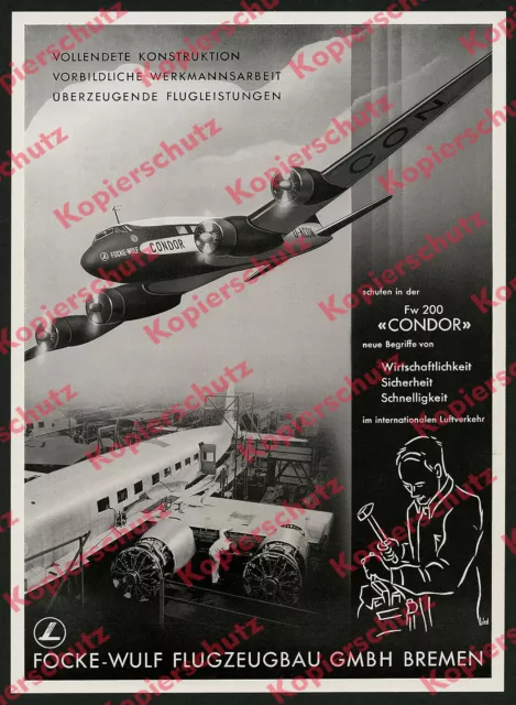 orig Reklame Foto Bau Focke-Wulf Fw 200 V1 „Condor“ D-ACON Lufthansa Bremen 1939