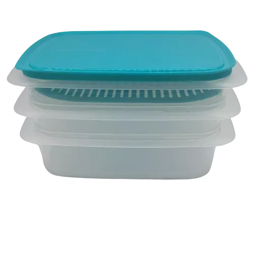 Tupperware Triple Fridge Stackable Container Set Teal #5102 Cheese