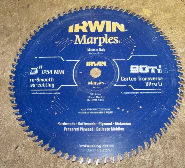 Irwin Marples 10" Table Saw Blade, 80 Tooth Carbide, Ultra Smooth Cross Cutting