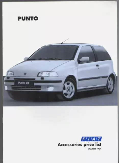 Fiat Punto Accessories Part Numbers & Prices 1994 UK Market Sales Brochure