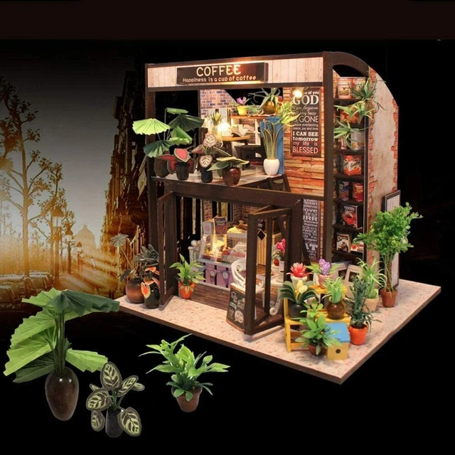 DIY DOLLHOUSE MINIATURE Kit Gift Wooden Mini Coffee Shop Furniture w