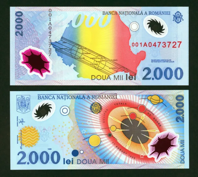 ROMANIA 2000 Lei 1999 P-111a.1 *UNC* 001A  Prefix Polymer