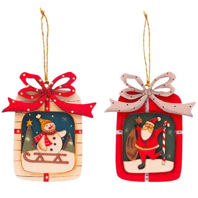 2 PCS Weihnachtsmann-Anhänger Weihnachtsbaum-Anhänger Holzdekor Aushöhlen