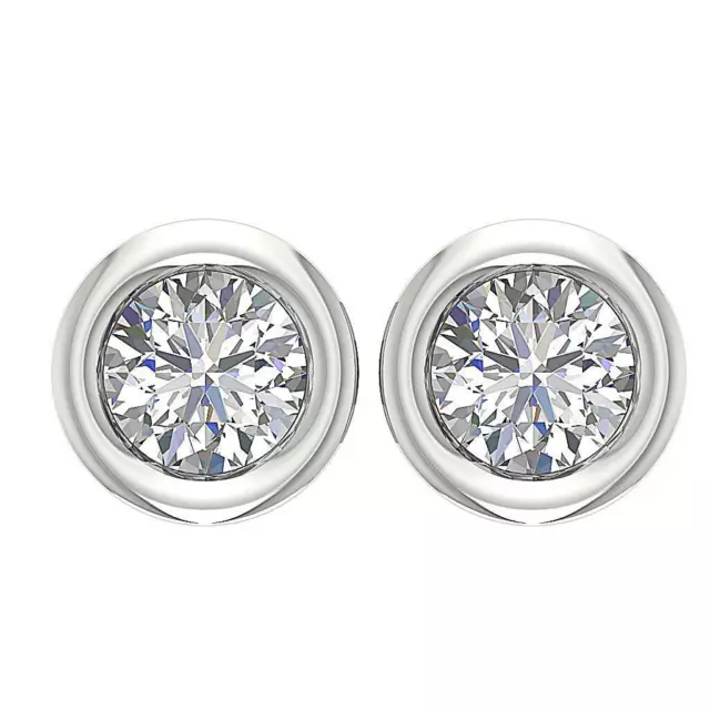 SI1 G 0.75 Ct Genuine Diamond Solitaire Studs Earrings 14K White Gold Bezel Set