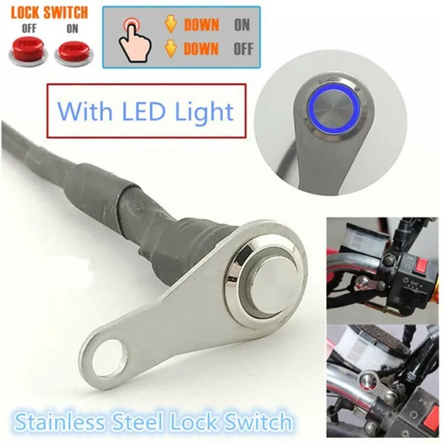 LED Motorcycle Switch ON+OFF Handlebar Mount Push Button Enhanced Visibility