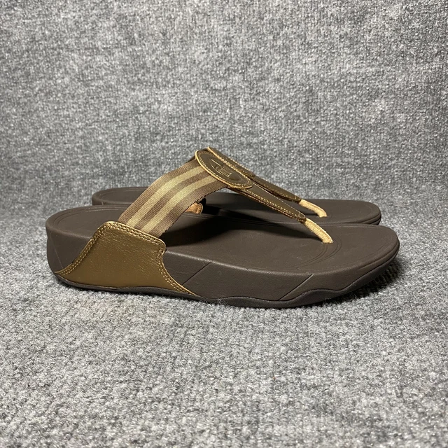 FitFlop Walkstar Toe-Post Sandals Womens 10 Bronze Brown Short Wedge Flip Flops