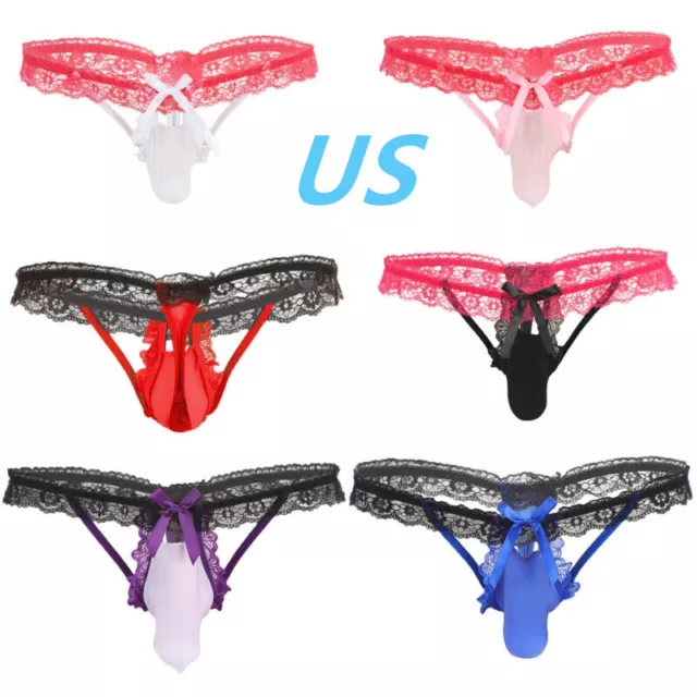 US Mens Sissy Floral Lace Bulge Pouch Briefs Low Rise G-String Panties Underwear