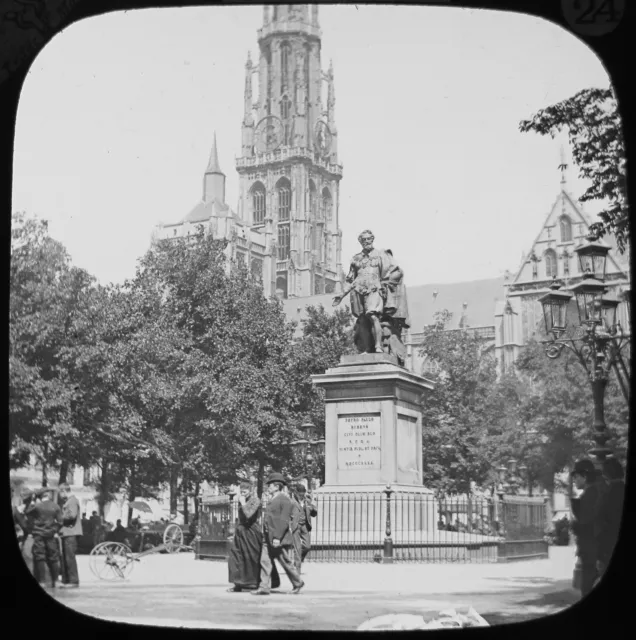 Glas magische Laterne Rutsche STATUE VON RUBEN ANTWERPEN C1900 BELGIEN FOTO