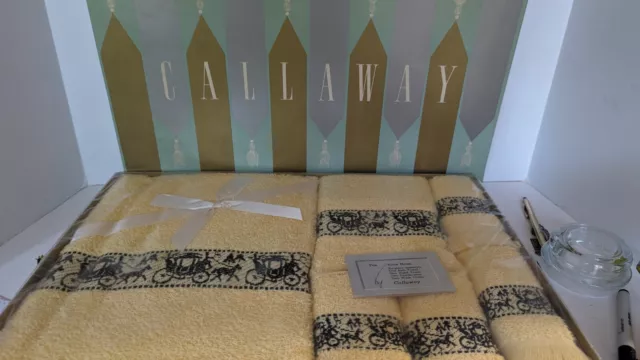 Vintage 6pc Callaway Towel Set, Sealed, New Old Stock, Yellow/Black