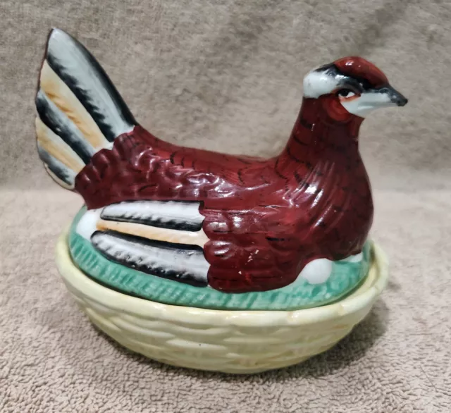 Antique  Staffordshire Hen On Nest 5.5"  Bisque Porcelain Stamped 162