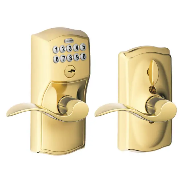 SCHLAGE RESIDENTIAL FE595 CAM505ACC Electronic Lock,Lever,Bright Brass