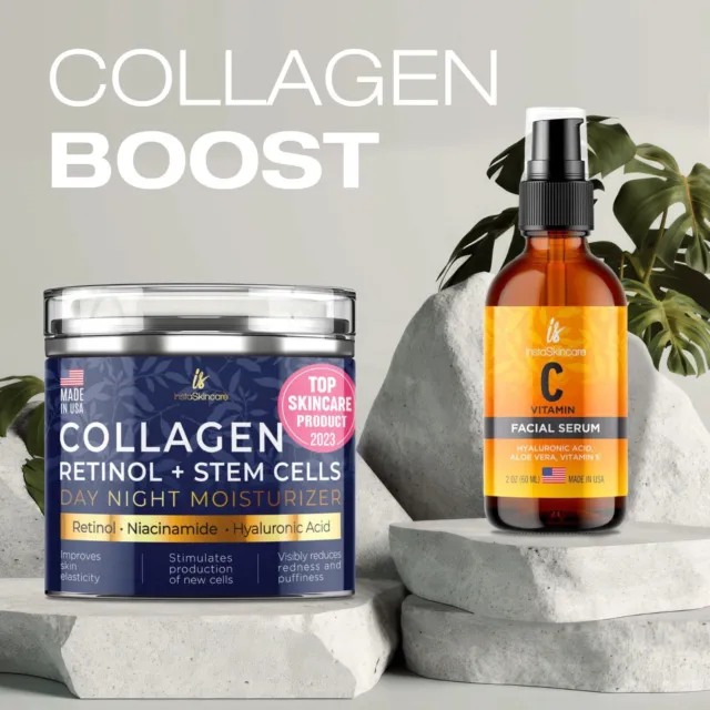 Collagen Boost Bundle Retinol Stem Cells Cream 1.7oz & Vitamin C Serum 2 oz