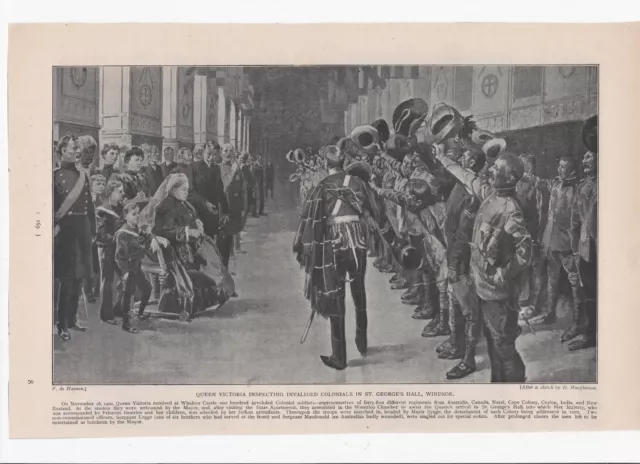 1901 BOER WAR Print QUEEN VICTORIA INSPECTS INVALIDED COLONIALS AT WINDSOR