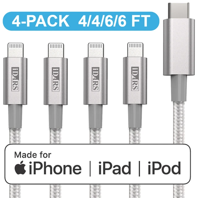 4-Pack iDARS MFi Certified PD Fast Charge USB-C to Lightning Braided Cable