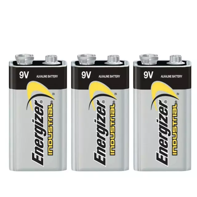 3x Genuine Energizer 6LR61 Industrial Battery 9V Alkaline Batteries