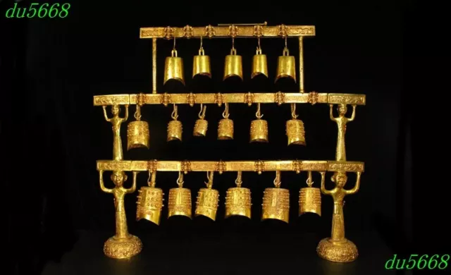 41.6"bronze 24k gold gilt Ancient Musical instrument chimes Bell chung statue