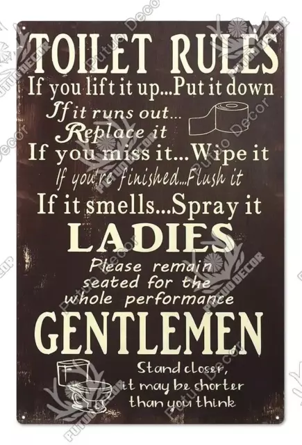 Toilet Rules If You Lift It Up Metal Tin Sign WC Plaque Retro Lavatory Poster