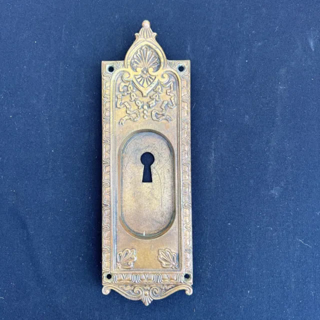 Antique Victorian Brass French Style Pocket Door Plate With Keyhole