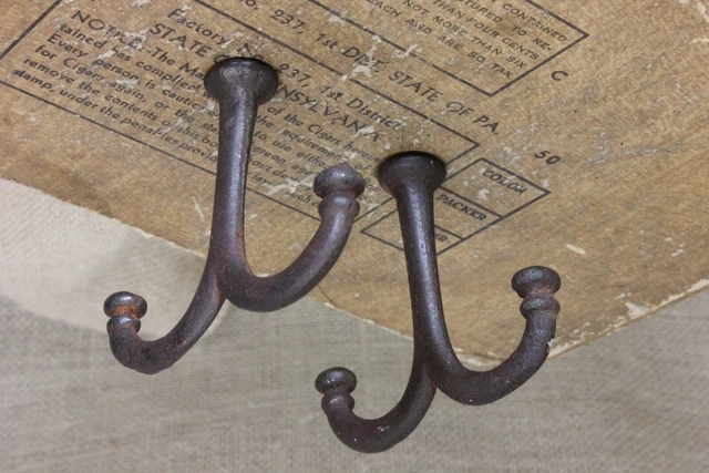 2 Old Coat Hooks Under Shelf Mug Hangers Farmhouse Vintage 1880’s Rustic 2 5/8" 6