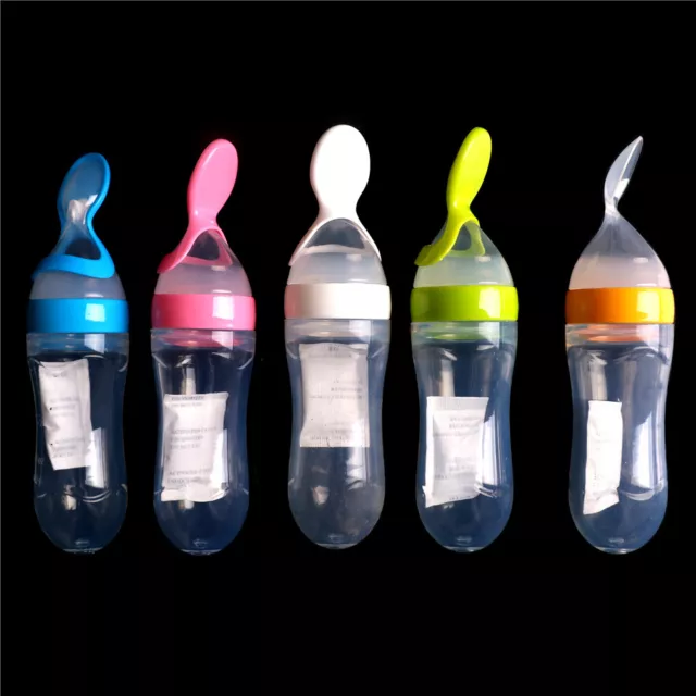 Botella de alimentación de silicona para bebé con cuchara alimento arroz cereal herramienta de alimentación *t~