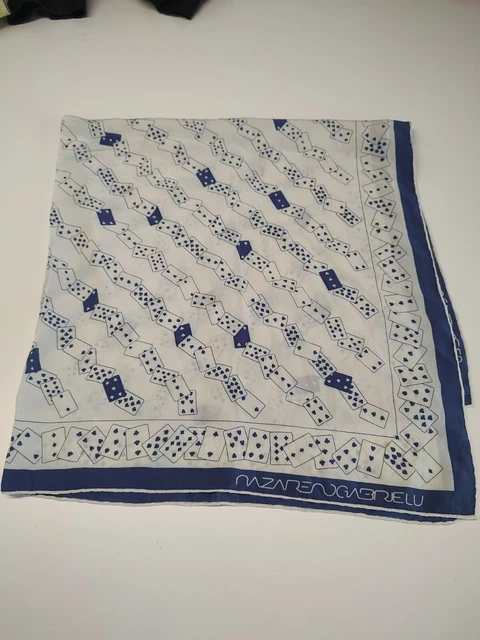 Foulard Carré En Soie Gabrielli - Motif Oiseaux, Vert Kaki, Occasion Très Bon état