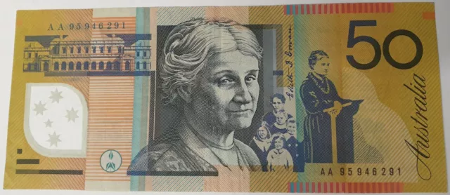 Australia 1995 . Fifty Dollars Banknote . First Prefix Aa95 . In Special Folder 2