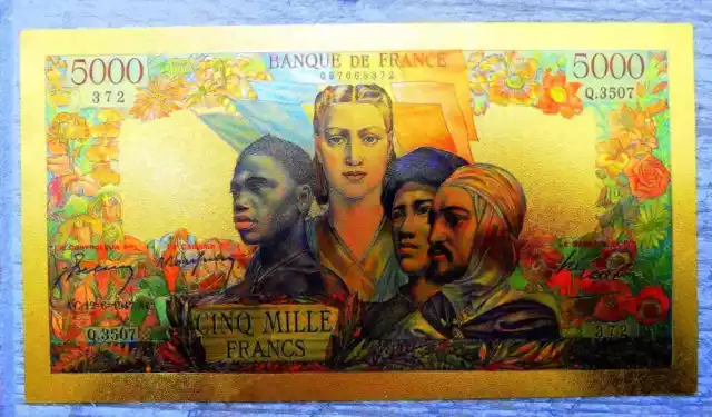 ● France " Gold " Polymer Banknote 5000 Francs French Empire 1942 - 1947 ● A