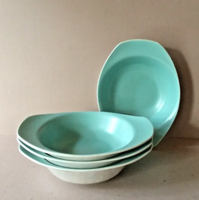 4 Poole Pottery Twintone C57 Eared Cereal Soup Bowls Dishes Ice Green & Seagull