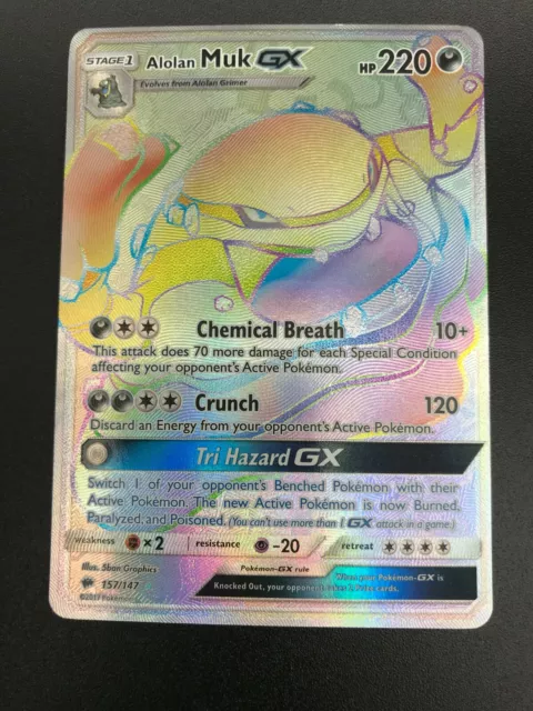Alolan Muk GX 157/147 RAINBOW SECRET HYPER RARE Pokemon SM Burning Shadows NM