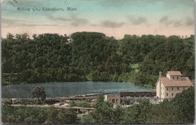 Vintage 1908 LANESBORO Minnesota Postcard "Milling Co." Mill View / HAND-COLORED