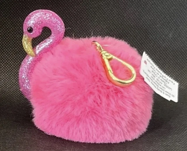Nuovo Bagno Body Works Tasca Bac Supporto Caldo Rosa Furry Fuzzy Fenicottero Pom