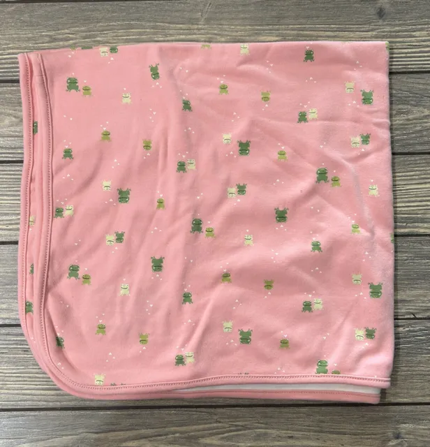 Gymboree One Size Pink Frog Baby Girl Blanket 29.5” X 26”